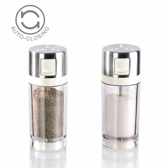 Auto-closing salt and pepper shaker set