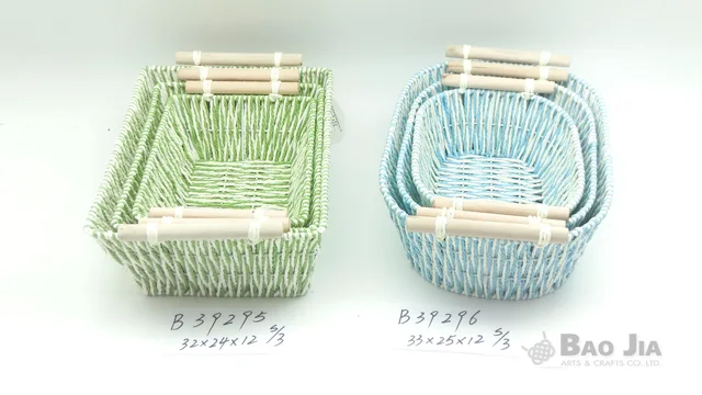 Set of 3 paper rope and wire basket-rectangular, oval