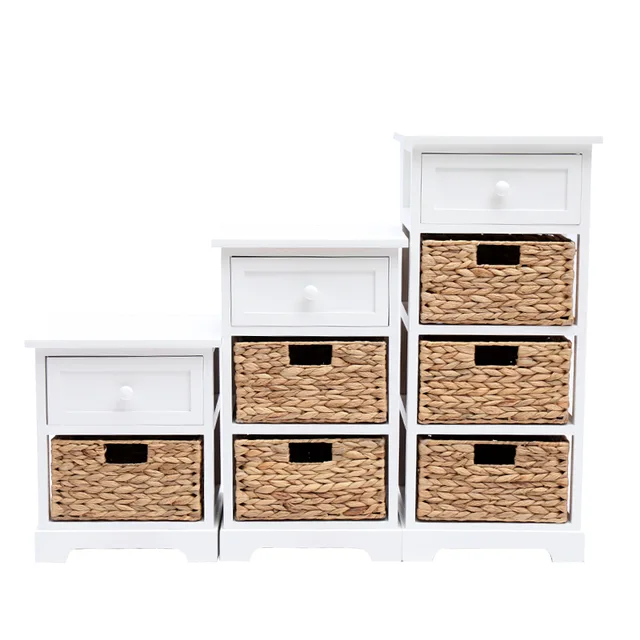 Drawer wood living room display cabinets with rope basket drawer