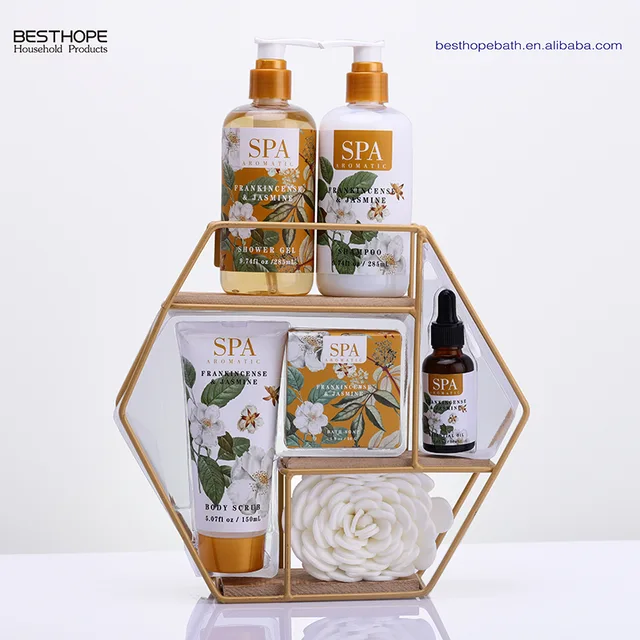 Hotel soap shampoo shower gel iron shelf bath spa set in wire rack gloden color