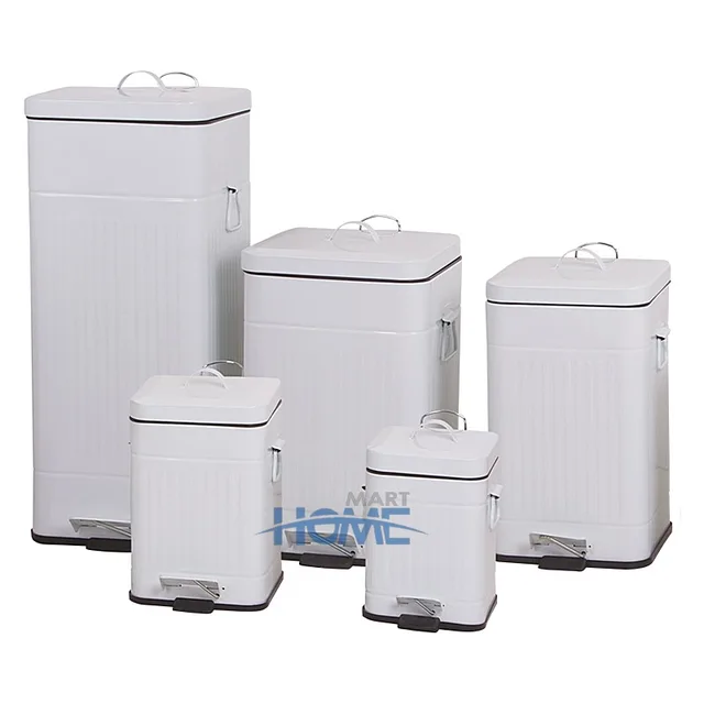 Square shaped Easy Close - soft closing white powder coating mechanism sheet zinc plated metal dustbin with handle