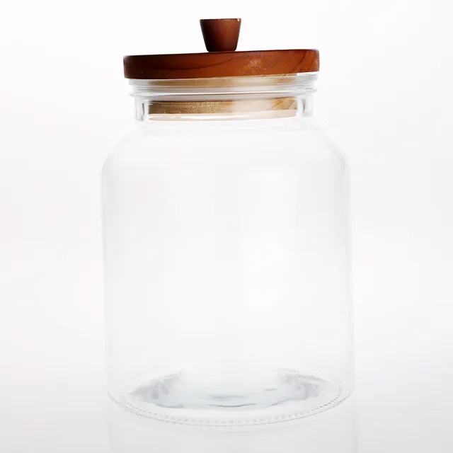 Glass canister with wooden lid