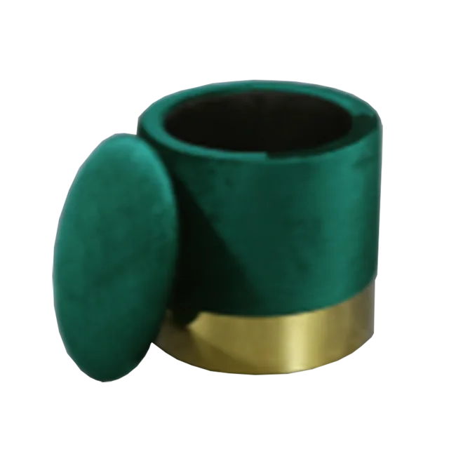 Velvet fabric Metal ring round pouf with storage