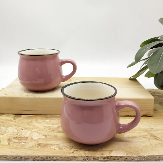 9oz stoneware double colors ceramic mug with black rim