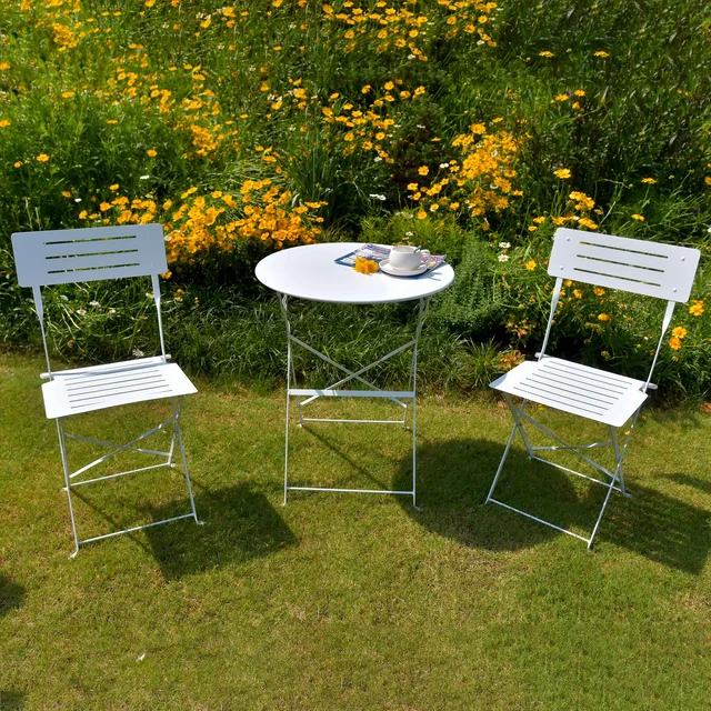 Steel Patio Bistro Set, Folding Outdoor Patio Furniture Sets, 3 Piece Patio Set of Foldable Patio Table and Chairs