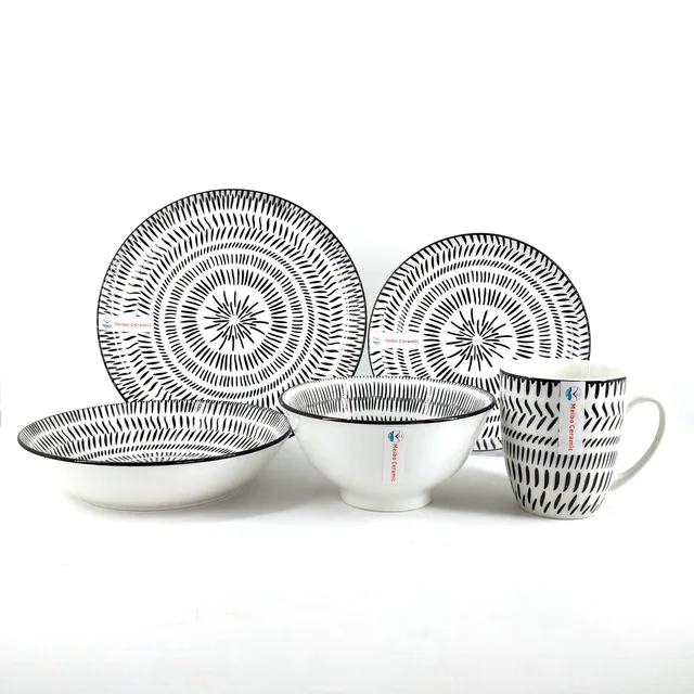 One side one color pad printing porcelain dinner set with color rim