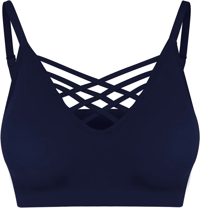 Womens Comfort Cami Crop Top Seamless Crisscross Front Strappy Bralette Sports Bra Top with Removable Pads