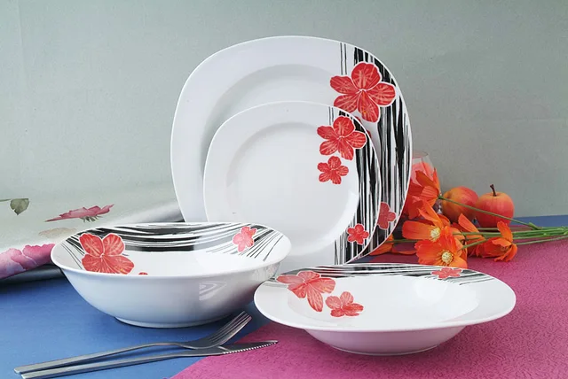 19pcs White Dinner Set Porcelain Square