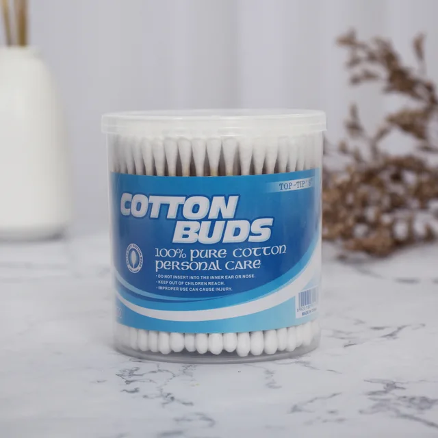 Bamboo cotton buds in round PP canister