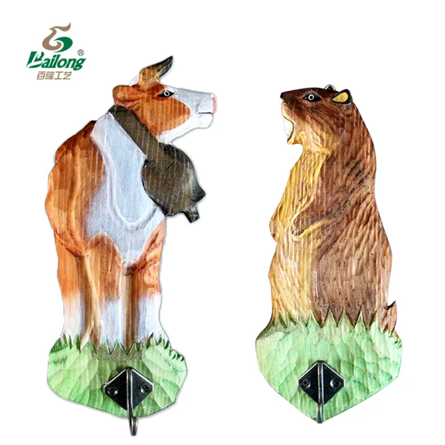 Home Decoration Wooden Carved Animal Wall Hook