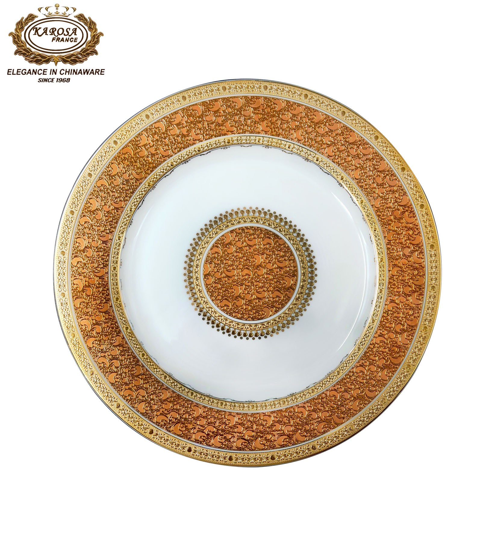 Karosa 10.5 inch dinner plate with embossed gold design
