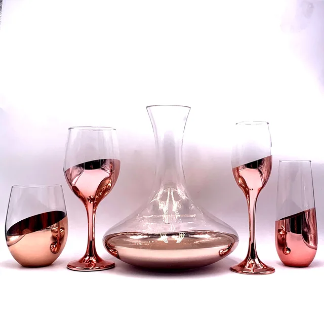 New design rose gold half electroplating blown glassware sets