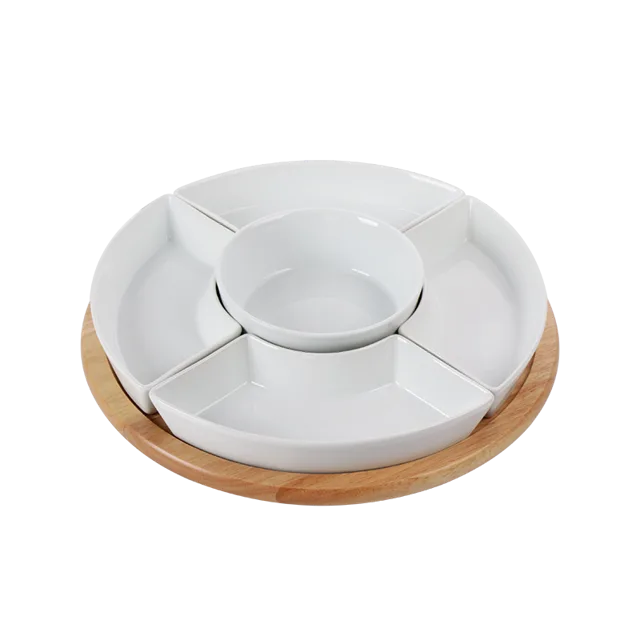 S/6 SERVING SET WITH BAMBOO, porcelain,durable,tableware,kitchenware, hotelware, plate, bowl, bamboo , dinnerware