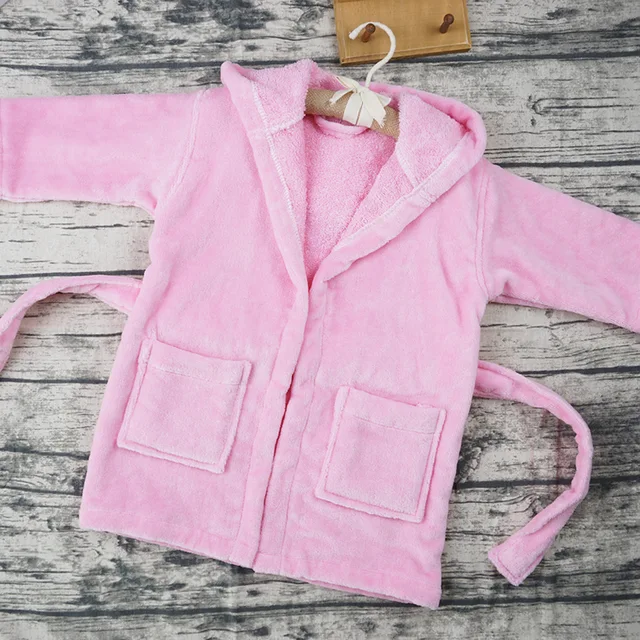 Pink Cute Cut Pile Bathrobe with Hood for Children