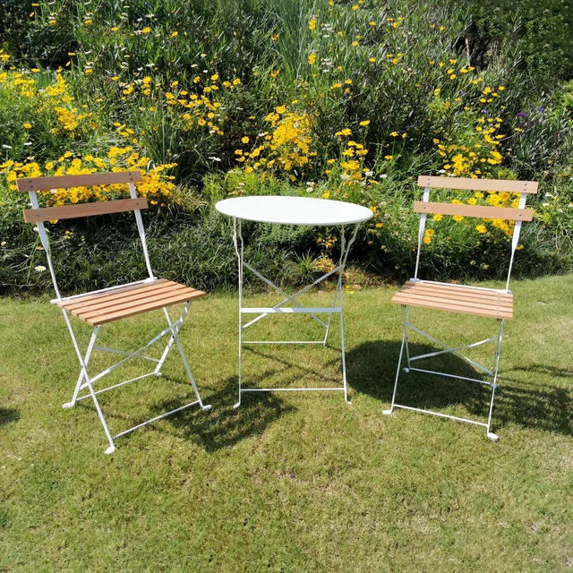 Steel Patio Bistro Set, Folding Outdoor Patio Furniture Sets, 3 Piece Patio Set of Foldable Patio Table and Chairs