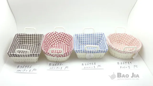 Paper rope and wire basket with fabric lining