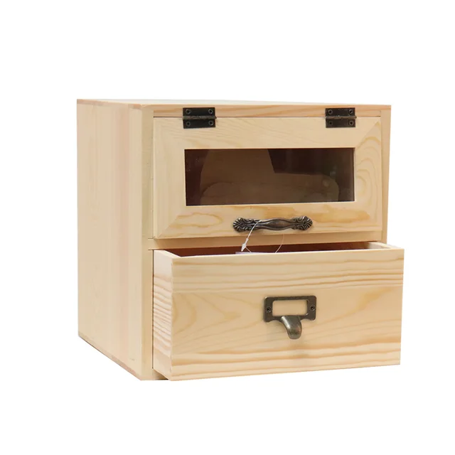 Wooden storage box with drawers desktop cabinet organizer for home office decor