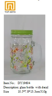 Drinking glass with decal with lid with straw