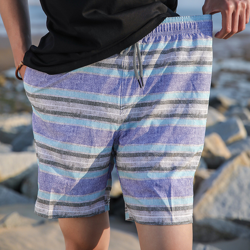 Stripe printed casual loose mens swim trunks