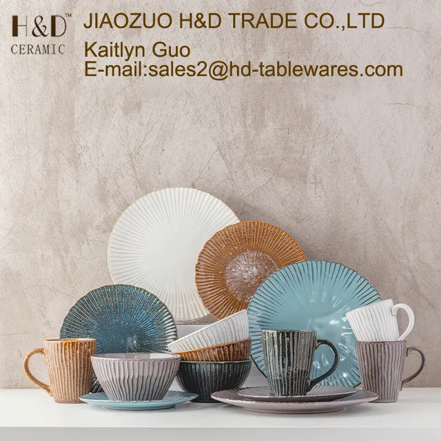 16pcs reactive glaze with embossed and terracotta clay dinner set