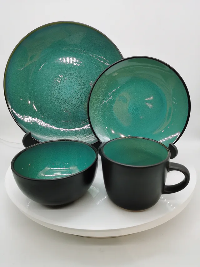 16pcs dinner set two tone glaze one side with reactive glaze