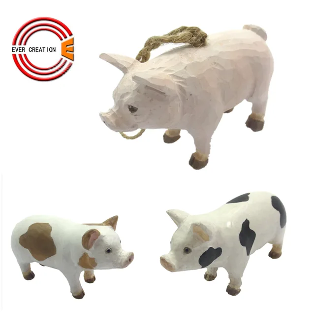 Wooden carving pig decor