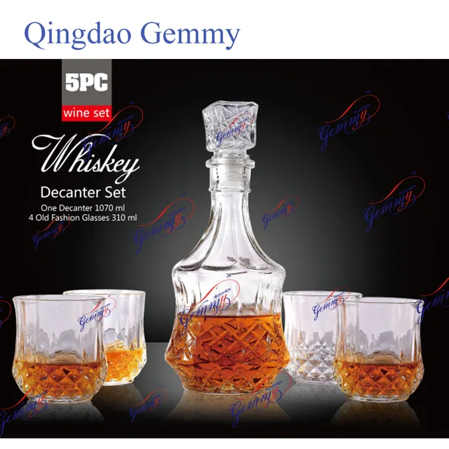 5PCS Whisky Glass bottle + Wine Cup set