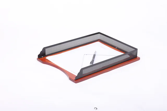 Metal Mesh Desk Document Tray with wood bottem
