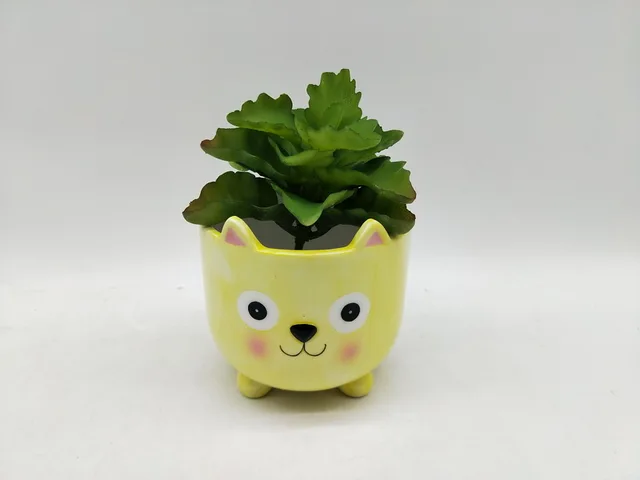 Ceramic rabbit flower pot with fake plant