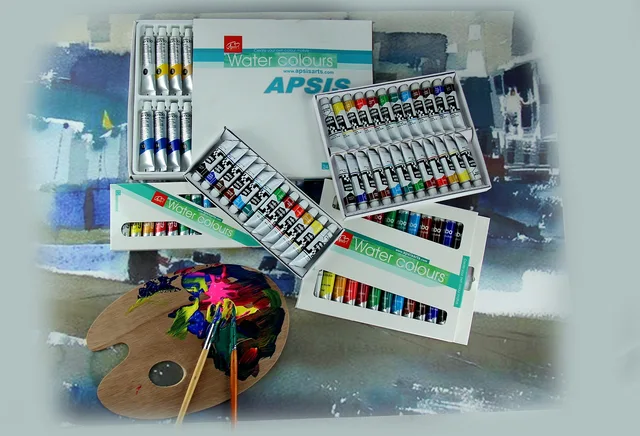 Water color in color box with plastic aluminium tube