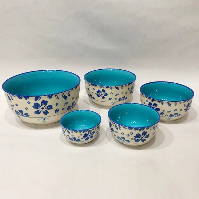 Set of 5 Hand Painted Serving Bowls