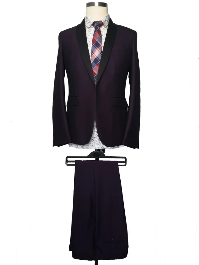 Wine Red Jacquard Regular Fit Men’s Tuxedo Suits