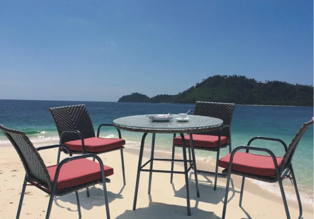 Woven wicker outdoor table