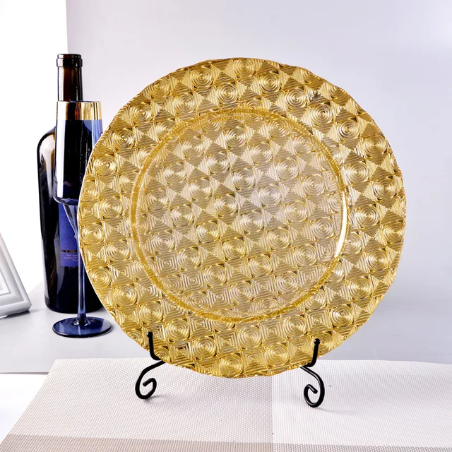Household multi-colored glass charger plate, wedding tableware, cake and buffet plate