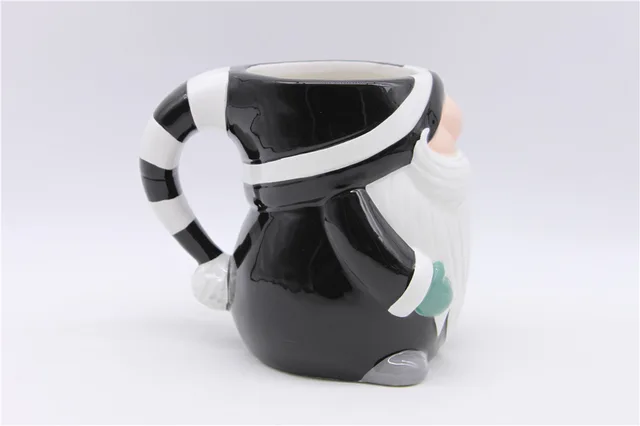 Black Ceramic Gnome Mug, Black Hand-painted Christmas