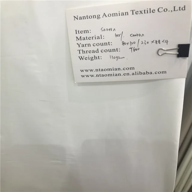 100% cotton sateen fabric 80*100/230*90*4 600TC
