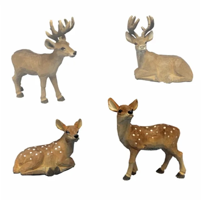 Wood carving deer crafts with antler wooden christmas deer