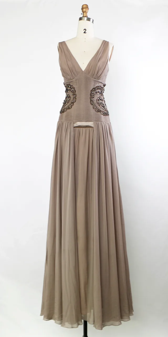 Women's Sexy Deep V Neck Backless Chiffon with Beading Formal Maxi Evening Dress