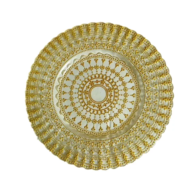 New style custom charger plates vintage embossed glass dinner plate wholesale