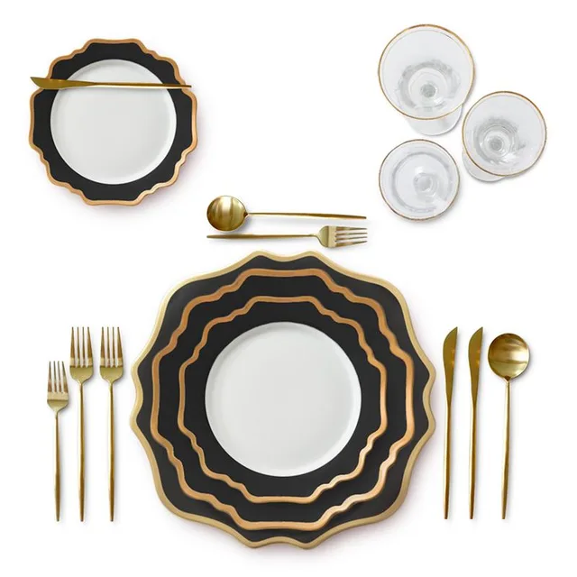 Black with gold rim sunflower plates