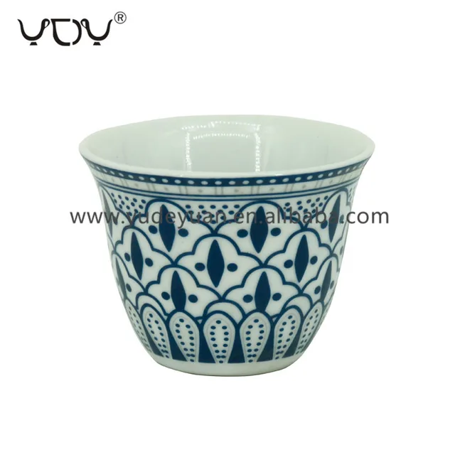 Custom decal design porcelain 12pcs arabic coffee cups cawa
