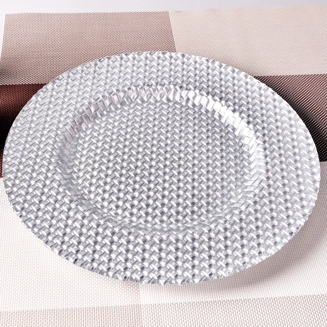 Weaving pattern glass charger plate, traditional electroplating craft, manufacturers direct sales