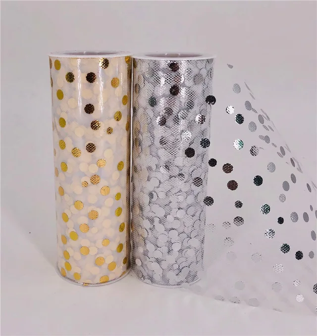 6 Inch Foil Tulle Rolls With Dot Wholesale Polyester Tulle Fabric