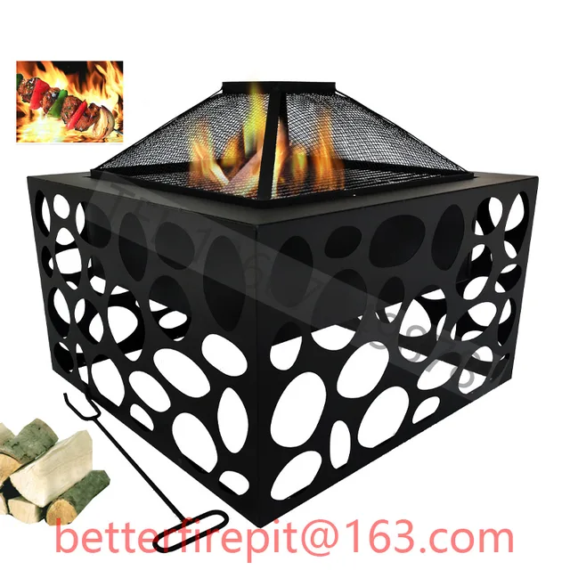 Square Shape Fire pit Metal Outdoor Wood Burning