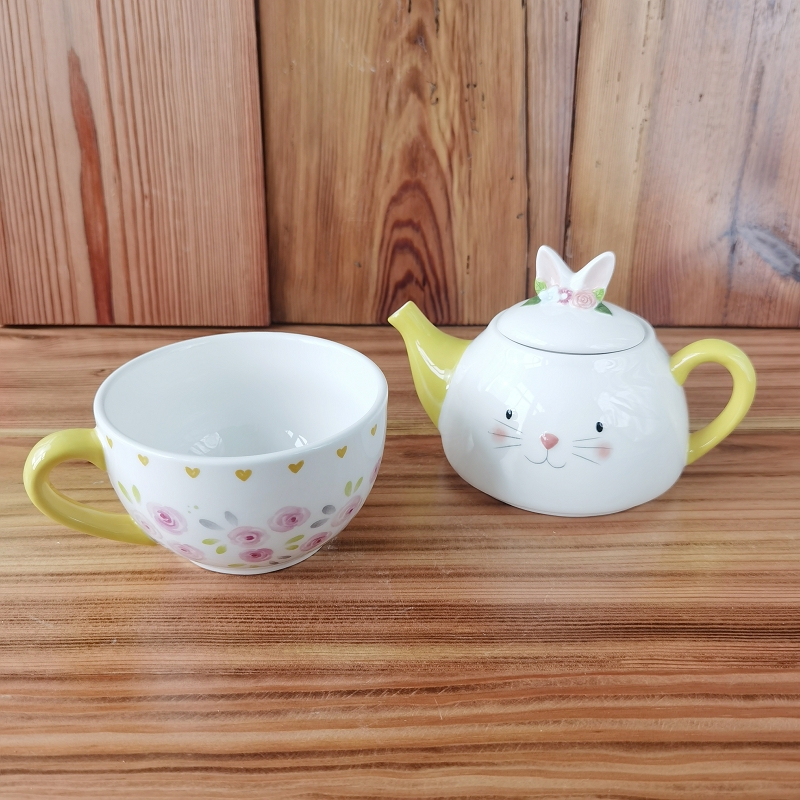 New Easter Ceramic Rabbit Cup & Teapot Set