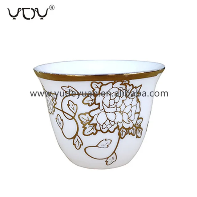 Color box gold rim flower decal new bone arabic coffee cawa cup set