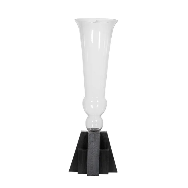 Glass Vase with Wooden Base / Hom-shaped Vase