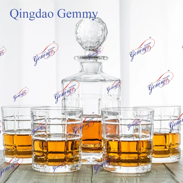 5pcs Glass Crystal Wine Whisky Decanter Set+ Whiskey Glasses