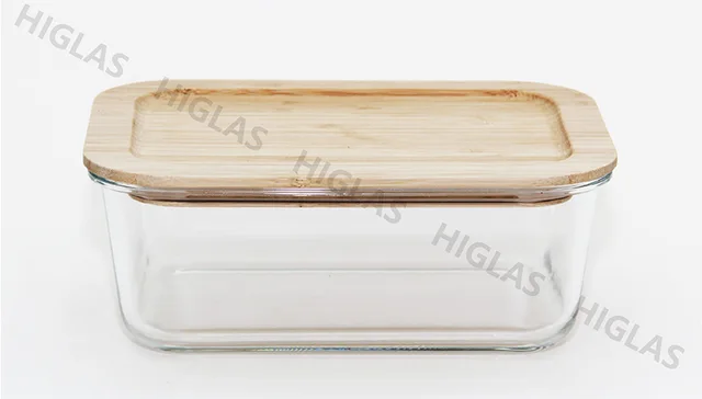 1.8l/1.3l/0.9l Rect. Borosilicate Glass High Food Container With Bamboo Lid
