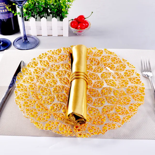 Electroplated Golden Glass Charger plate with irregular dots